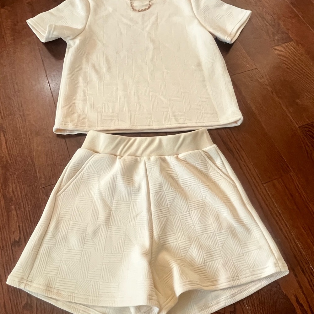 Never worn! Off-white  Textured Short Sleeve Top and Shorts Set